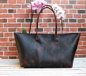 Bolso de cuero encerado, hecho a mano, grande, Marrón AM-0026 - Product Image 3