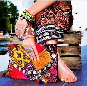 Indian Modern Bohemian Summer Embroidery Designer Handmade <b>Beaded</b> Messenger Bags Light Weight <b>Large</b> Capacity Women Evening Bags - Product Image 1