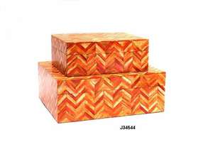 Organisateur de boîte à bijoux en bois incrusté d'os à motif Chevron orange Cadeaux de nouveauté pour femmes et filles Correspond à toutes les tailles et couleurs - Product Image 2