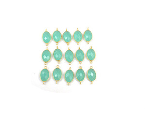 Aqua Calcedony Gemstone Findings Bijouterie en plaqué or Charm Faceted Bezel Birthstone Boho Connector Link - Product Image 2
