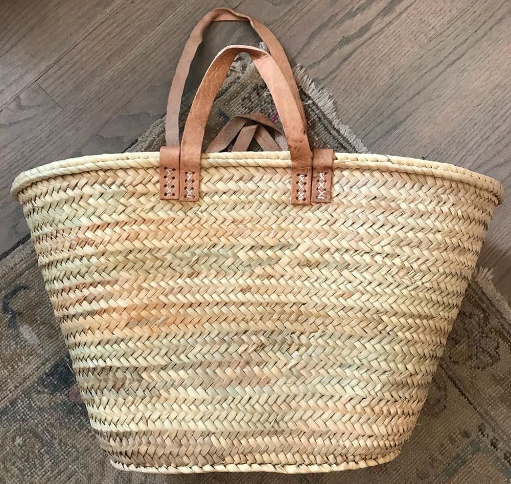 Shop Our Moroccan Straw Leather Baskets with Double Handles