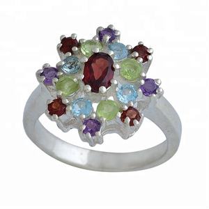 โกเมนเพอริโดอทพลอยบุษราคัมพลอยสีฟ้า925แหวนเงินสเตอร์ลิงเครื่องประดับเงินชุบเงินแหวนแฟชั่นการตั้งค่าง่ามสำหรับผู้หญิง - Product Image 2