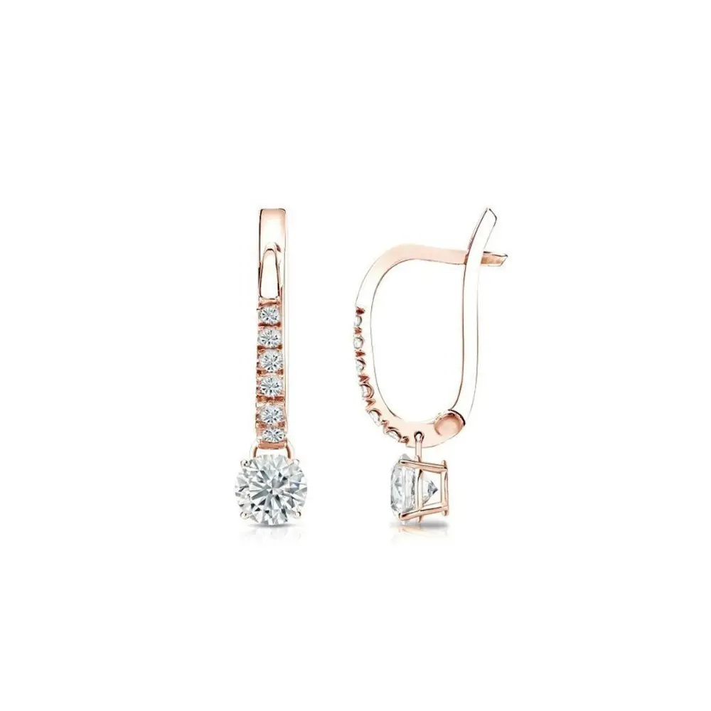 0.80TCW Real Round Diamond Studded Hoop Drop Earring For Women's