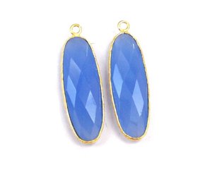 Fait à la main or argent plaqué à facettes bleu calcédoine pierre précieuse simple caution lunette connecteur forme ovale laiton/argent Sterling métal - Product Image 1