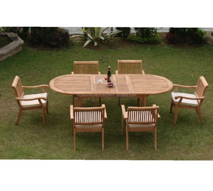 Mobilier d'extérieur luxueux en bois de teck au design moderne Table à manger ovale élégante et 6 chaises empilables pour le jardin - Product Image 2