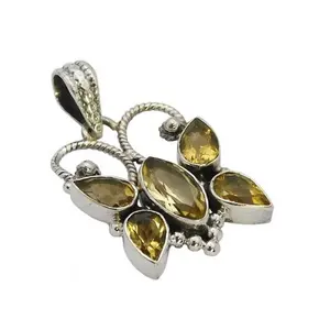 Colgante de Plata de Ley 925 Hecho a Mano, Estilo Vintage, con Piedra Preciosa de Citrino y Baño de Oro, Colgantes y Dijes Unisex - Product Image 1