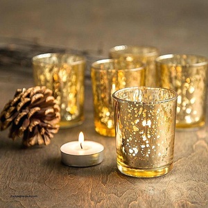 Candelabros votivos dorados hechos a mano para mesa Mercury Glass Round Votive Home And Wedding Decor Candle Jar - Product Image 2