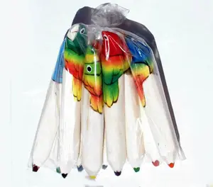 Balsa ahşap kalemler el yapımı renkli tropikal papağan tarzı, el oyma ekvador, Set 10 adet