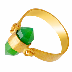 Forme de crayon vert Prehnite calcédoine pierre précieuse argent plaqué or bague bijoux bague à la mode romantique pour unisexe. - Product Image 4