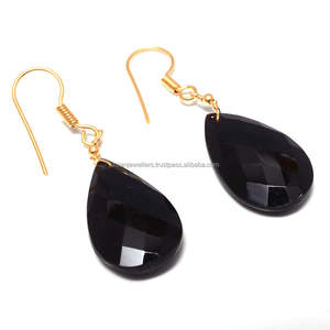 925ต่างหูเงินสเตอร์ลิงสีดำพลอยนิลชุบทอง Vermeil ชุดเครื่องประดับทำด้วยมือ - Product Image 1