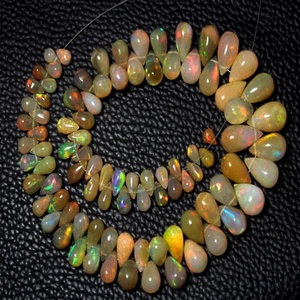 Loose Silver Strand of Natural Ethiopian Opal <b>Fire</b> Beads Multi-Colorful Smooth Stone Drops for Jewelry Making - Product Image 2
