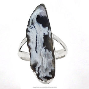 925 Designer à la mode en argent Sterling bague réglable géode noire Druzy lunette réglage pierre principale pierres précieuses bijoux mariages fêtes - Product Image 1