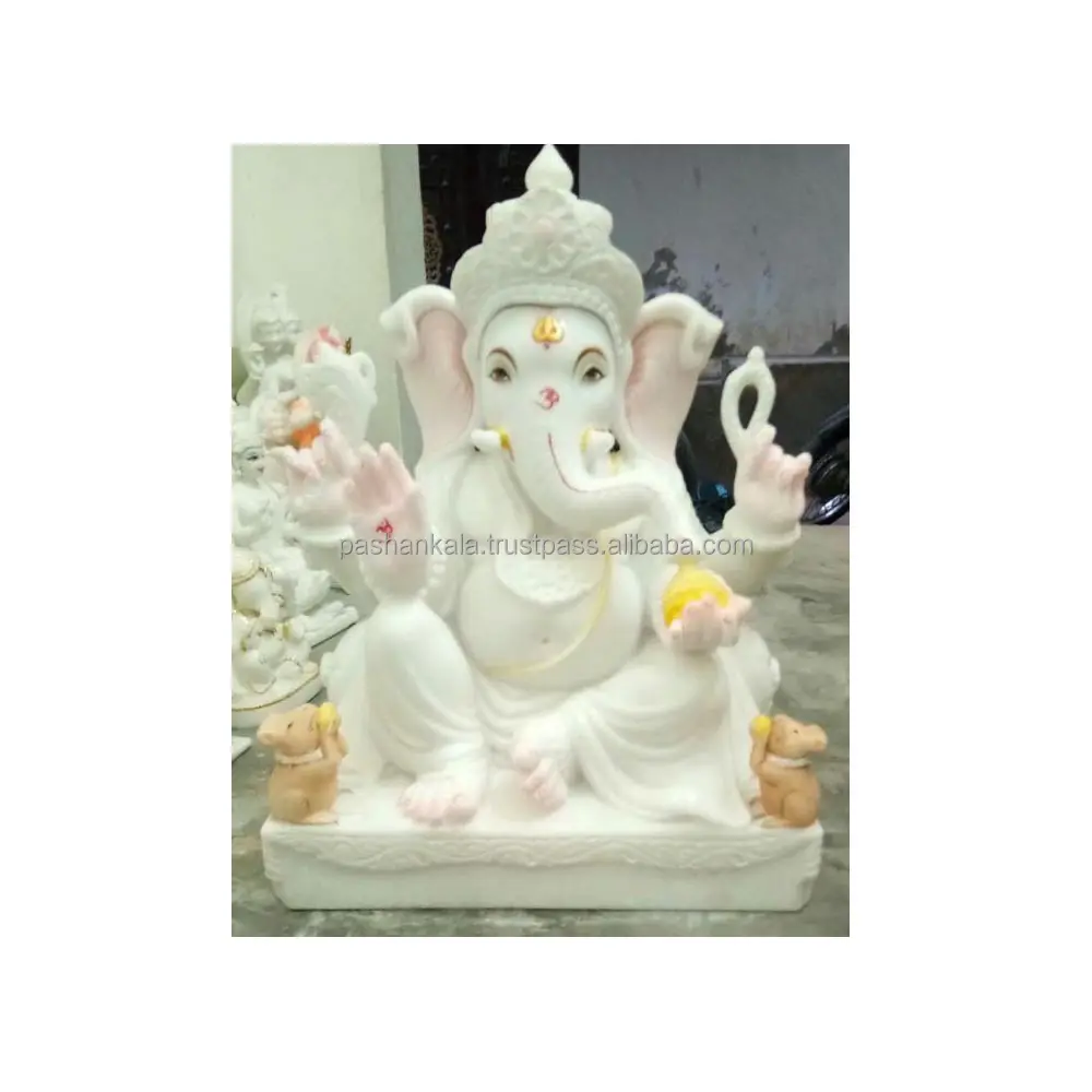 Estatua de Ganesha de mármol blanca pura y muy hermosa con mano de bendición