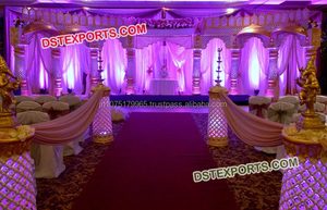 Indian Wedding Stage Set with <b>Gold</b> Fiber Pillars and Cutout <b>Backdrop</b> Manufacturer and Exporter of Wedding Decorations - Product Image 2