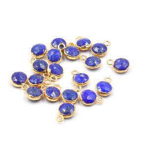 Pendentif rond en lapis-lazuli de 8 à 10 mm, bélière en laiton plaqué or 14K et 18K pour la fabrication de bijoux - Product Image 2