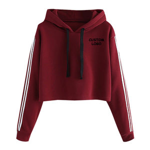 Viky Industri-Sudadera con capucha para mujer, Top corto con logotipo personalizado, ropa de calle, Top corto de estilo a rayas - Product Image 1