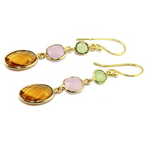 ต่างหูห้อยอัญมณีหรูหราผสมสามรูปทรงพลังน้ำควอตซ์กับต่างหูพลอยคาลซิโดนี่ต่างหูทองเหลืองชุบทองขายส่งเครื่องประดับสำหรับเธอ - Product Image 3