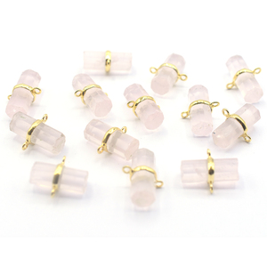 Quartz Rose Naturel Étape Coupe Crayon Forme 925 Lunette En Argent Sterling 14k/18k Plaqué Or À La Main Connecteur Fabrication De Bijoux - Product Image 1