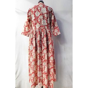 Robe longue pour femme grande taille, imprimée à la main, vêtements de plage, robe de soirée, fente devant, bouton de fermeture, 100% coton, couture artisanale - Product Image 2