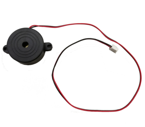 Zumbador Piezoeléctrico Circular Negro de 42 mm con Cables Rojos y Negros y Conector Blanco de Montaje Superficial - Product Image 1