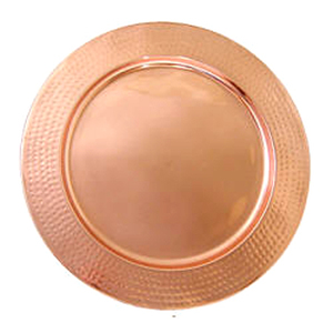 Assiette de chargeur ronde en cuivre pur avec bordure martelée pour les assiettes de chargeur de vaisselle de décoration de table de mariage - Product Image 1