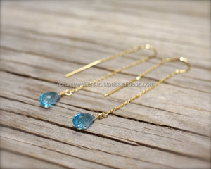 925 Sterling Silver <b>Blue</b> <b>Topaz</b> Quartz Gemstone Vermeil Drop <b>Earrings</b> for Wedding Party or Gift - Product Image 2