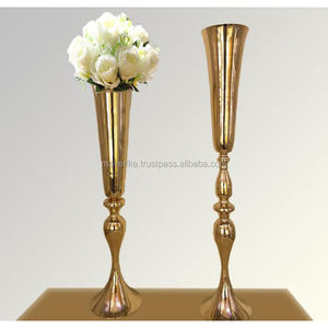 Vase à fleurs de mariage en métal argenté élégant Vase trompette de décoration de table pour la décoration intérieure Vase de sol de pièce maîtresse - Product Image 2