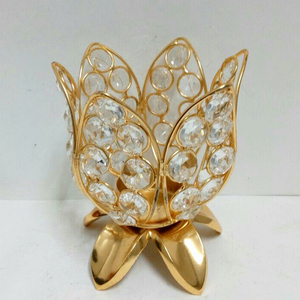 Portavelas de luz de té con gemas de cristal chapadas en oro - Product Image 1