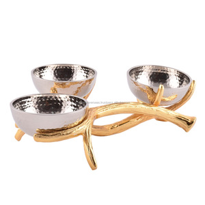 Metal 3 cuencos con hoja de soporte decorativo de metal de soporte para el uso de la cocina de metal artesanía tazón de frutas y frutos secos - Product Image 2