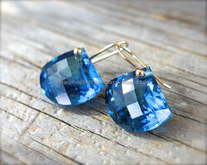 <b>Blue</b> <b>Topaz</b> Quartz Gemstone sterling silver Vermeil Gold fine Cut <b>Earrings</b> - Product Image 2