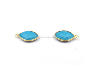 Cuivre Turquoise Gemstone Marquise Forme Lunette Connecteur 925 Argent Plaqué Facette Simple Bail Style À La Mode En Laiton Matériel - Product Image 4