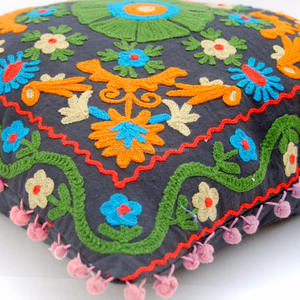 Hot Selling Luxury Black Woolen Suzani Embroidery Cushion Cover Handmade <b>Square</b> <b>Pillow</b> <b>Case</b> for Home Hotel Decorative Use Floral - Product Image 3