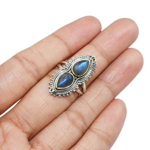 Lunette en forme de poire, bague en argent Sterling 925 Labradorite, vente en gros, bijoux en argent Sterling - Product Image 4