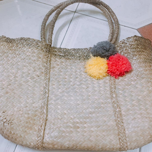Sac fourre-tout en jonc de mer tissé de luxe vintage Motif rond Sac à main Fermeture éclair Laine Doublure PVC Cadeau de voyage Style naturel Fermeture à bouton - Product Image 1