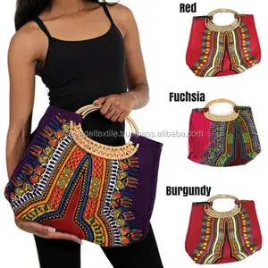 Dashiki Bag purse100% Cotton Traditional Dashiki Print Wicker Handle Bag For Women Hand-Crafted Dashiki Bags wholesale