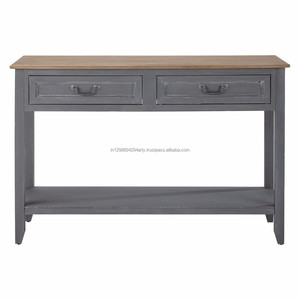 Mesa de consola de dos cajones de madera de roble macizo gris antiguo hecha a mano muebles de entrada y sala de estar decoración del hogar - Product Image 1