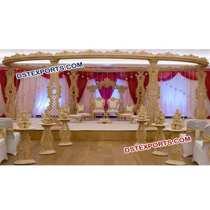 Magnifique Mandap de Mariage en Bois Personnalisé, Dernier Style, Mandapam Sculpté en Bois, Magnifique Mandap Très Vendu avec Décoration de Draperie, Australie - Product Image 1