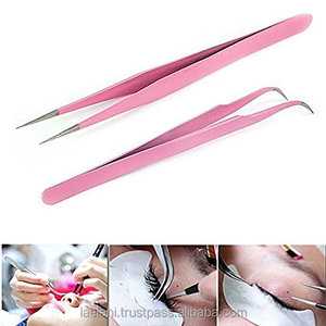 Juego de 2 pinzas aplicadoras de pestañas de Color personalizadas, puntas puntiagudas rectas curvas, pestañas duraderas impermeables de acero inoxidable - Product Image 2