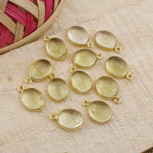 Connecteur de chaîne plaqué or avec pierre de quartz citron lisse, coupe ovale, composants de bijoux faits à la main pour pendentif DIY - Product Image 3