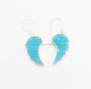 Pendientes de Gema en Forma de Ala de Ángel, 13x25mm, con Druzy Azul y Baño de Oro, Nanplanetsilver, Joyería de Moda para Bodas - Product Image 4