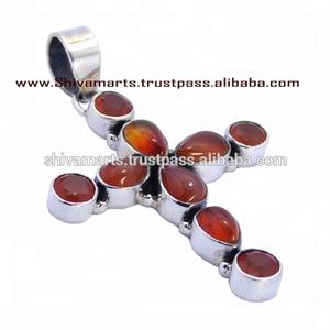 Increíbles colgantes de Cruz de piedras preciosas de cornalina roja, joyería de plata de ley 925 pura, colgantes y dijes de joyería fina - Product Image 2