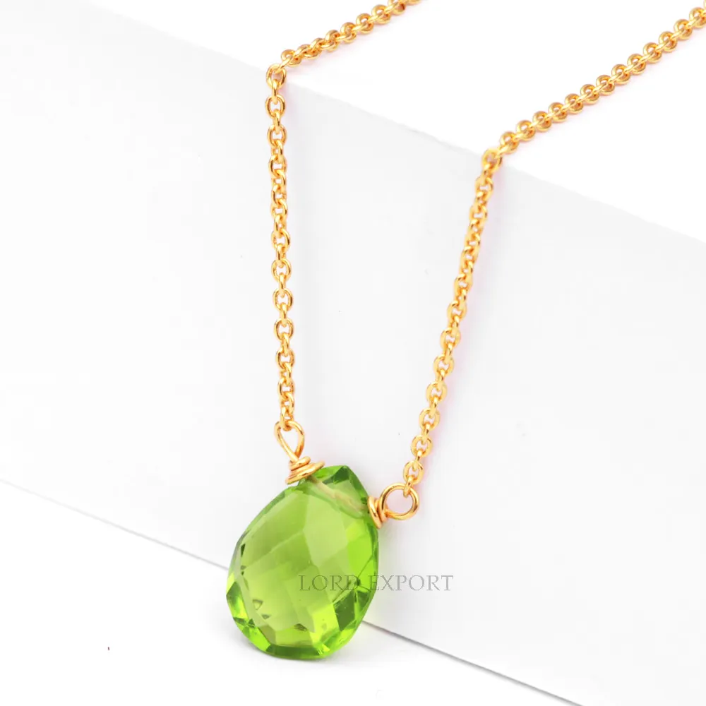 Latest Design Green Peridot Quartz Gold Plated Sterling Silver August Birthstone Bridesmaid Personalized Gift Necklace For Wife