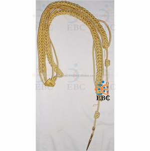 2025 Uniforme Aiguillette Cable de alambre dorado Fourragere Lanyard Wire Ceremonial Aiguillette con dos etiquetas de puntas de latón chapadas en oro - Product Image 1