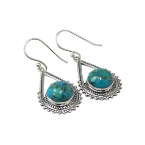 New Fashion Pure 925 <b>Sterling</b> <b>Silver</b> <b>Stud</b> <b>Earring</b> With Genuine Turquoise Bezel Setting For Parties And Anniversaries Gifts Her - Product Image 1