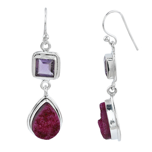 Pera Druzy Amethyst Square Gemstone 925 Sterling Silver Ear Wire Pendientes colgantes Pendientes de moda para boda, compromiso. - Product Image 2