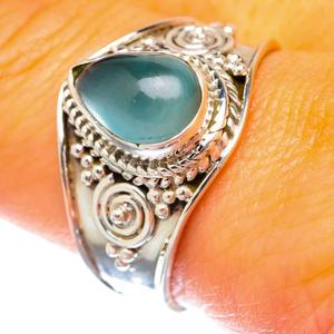 Anillo de boda de plata de ley sólida 925, conjunto de bisel de cabujón de Aguamarina clásico, buena calidad para ropa de fiesta - Product Image 2