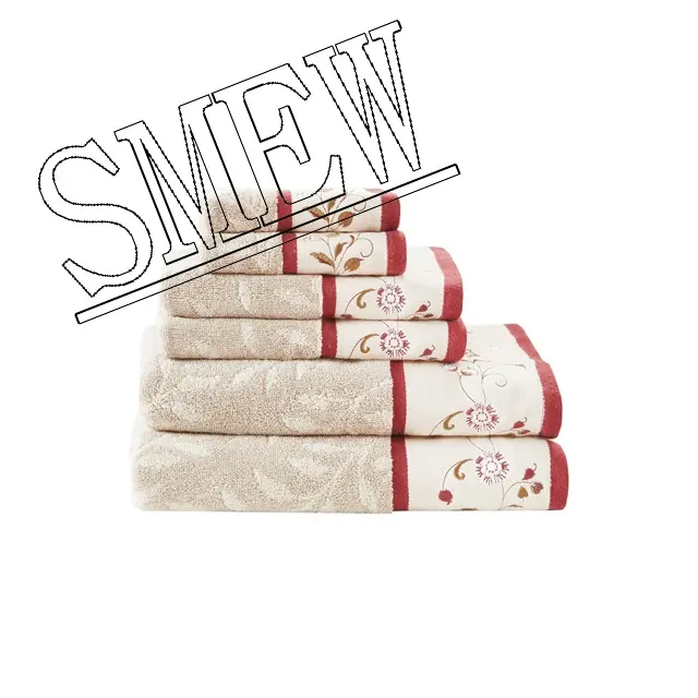 Monroe Embroidered Cotton 6pc Bath Towel Set Red (27x52")