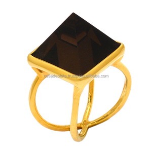 แหวนเงินสเตอร์ลิง925คลาสสิกอัญมณีควอตซ์สโมควอทซ์แท้เครื่องประดับทำด้วยมือชุบทองทันสมัยของขวัญสำหรับงานแต่งงาน - Product Image 1