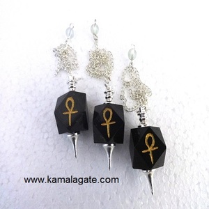 จักระลูกตุ้มคริสตัลธรรมชาติหินโมราสีดำสำหรับแกะสลัก - Product Image 1