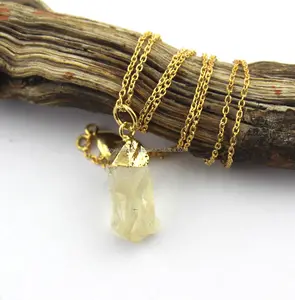 Top Selling Natural Rough <b>Citrine</b> Tiny Statement Stone Brass Gold Plated Handmade <b>Pendant</b> Chain Necklace for Gift - Product Image 1